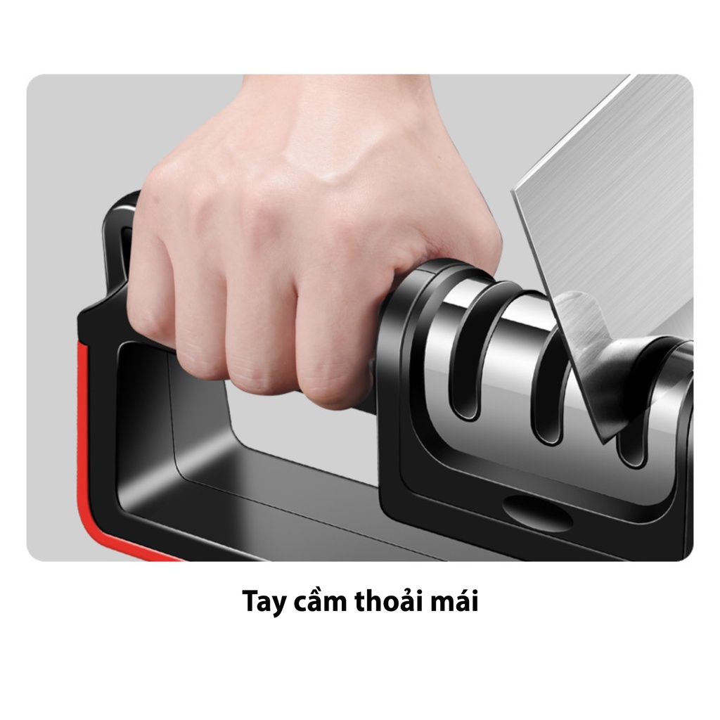Bộ Mài Dao Kéo Inox 3 Ngăn, Bộ Mài Dao Đỏ Nhỏ Gọn Tiện Dụng