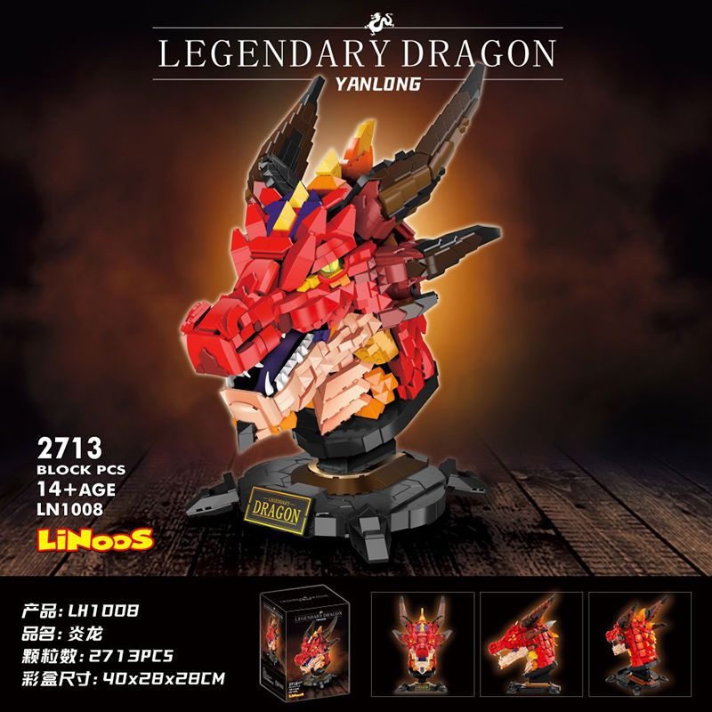 Đồ chơi Lắp ráp Mô hình đầu rồng LN1008 Legendary Dragon Moc Creative Series Fire Dragon Ornaments
