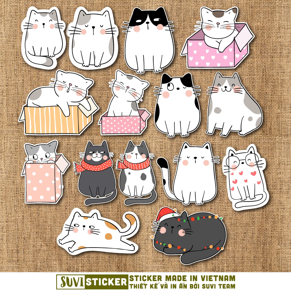 50 Sticker Mèo Dễ Thương chống nước sticker dán laptop, điện thoại, đàn guitar, mũ bảo hiểm, vali. MSP: A22
