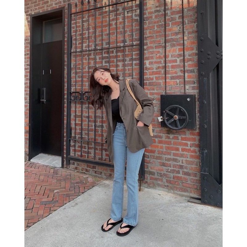 Quần jean flared jean 9 màu lưng cao ống đứng loe nhẹ form hàn, màu xám vải nhập xịn hàn quốc | BigBuy360 - bigbuy360.vn