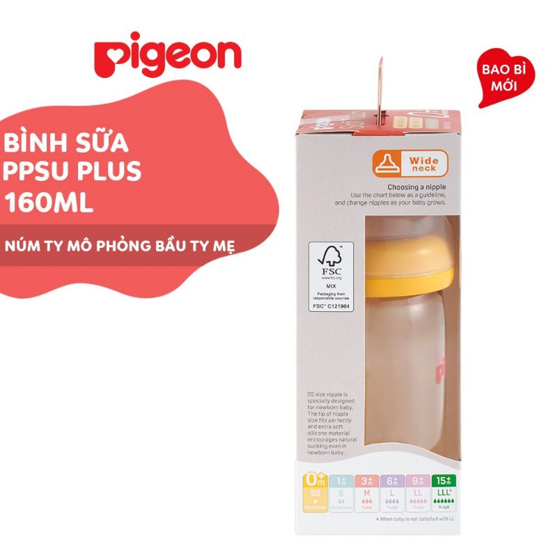 [CHÍNH HÃNG] Bình sữa Pigeon PPSU Plus dung tích 160ml/ 240ml