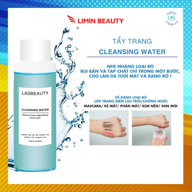 Nước tẩy trang, Nước tẩy trang CLEANSING WATER, LAS BEAUTY, 100ML | BigBuy360 - bigbuy360.vn