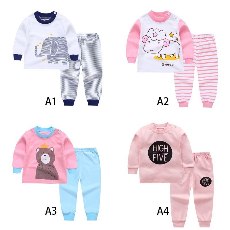 Bộ đồ ngủ áo cotton in hoạt hình + quần dài cho bé