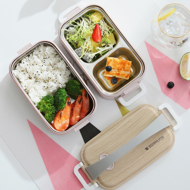 Hộp cơm giữ nhiệt ruột inox 304 chống rỉ Hộp Cơm 2 Tầng Tiện Lợi thiết kế sang trọng
