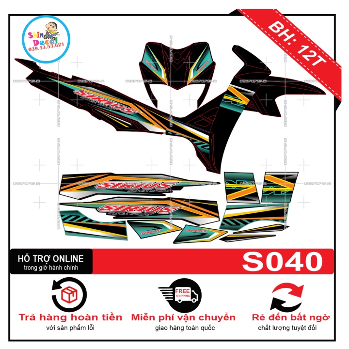 Tem rời sirius dán xe đen S040 -- SHIN DECAL 2
