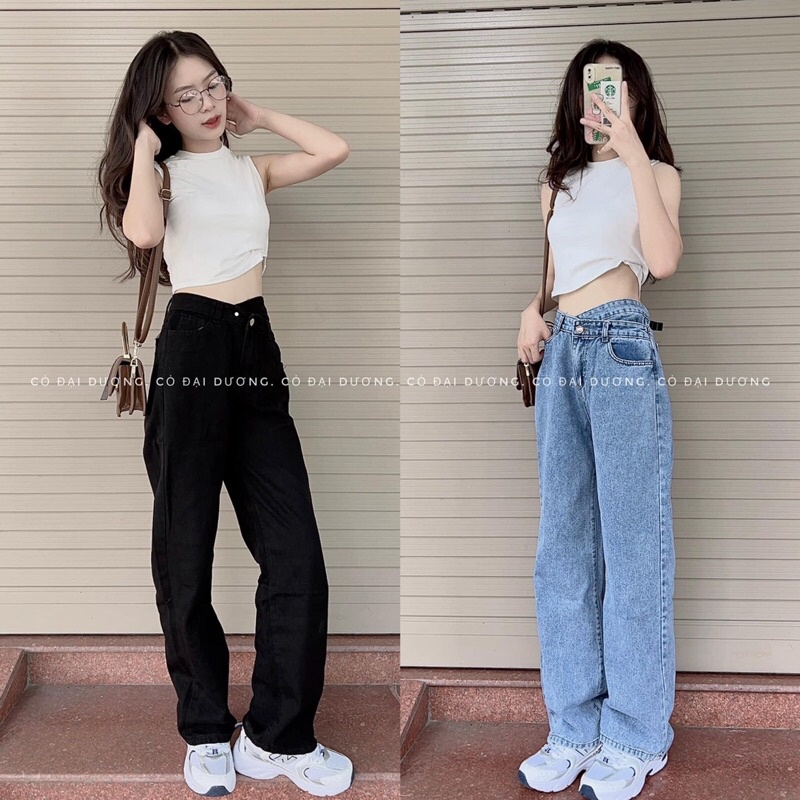 Quần ống rộng cúc lệch