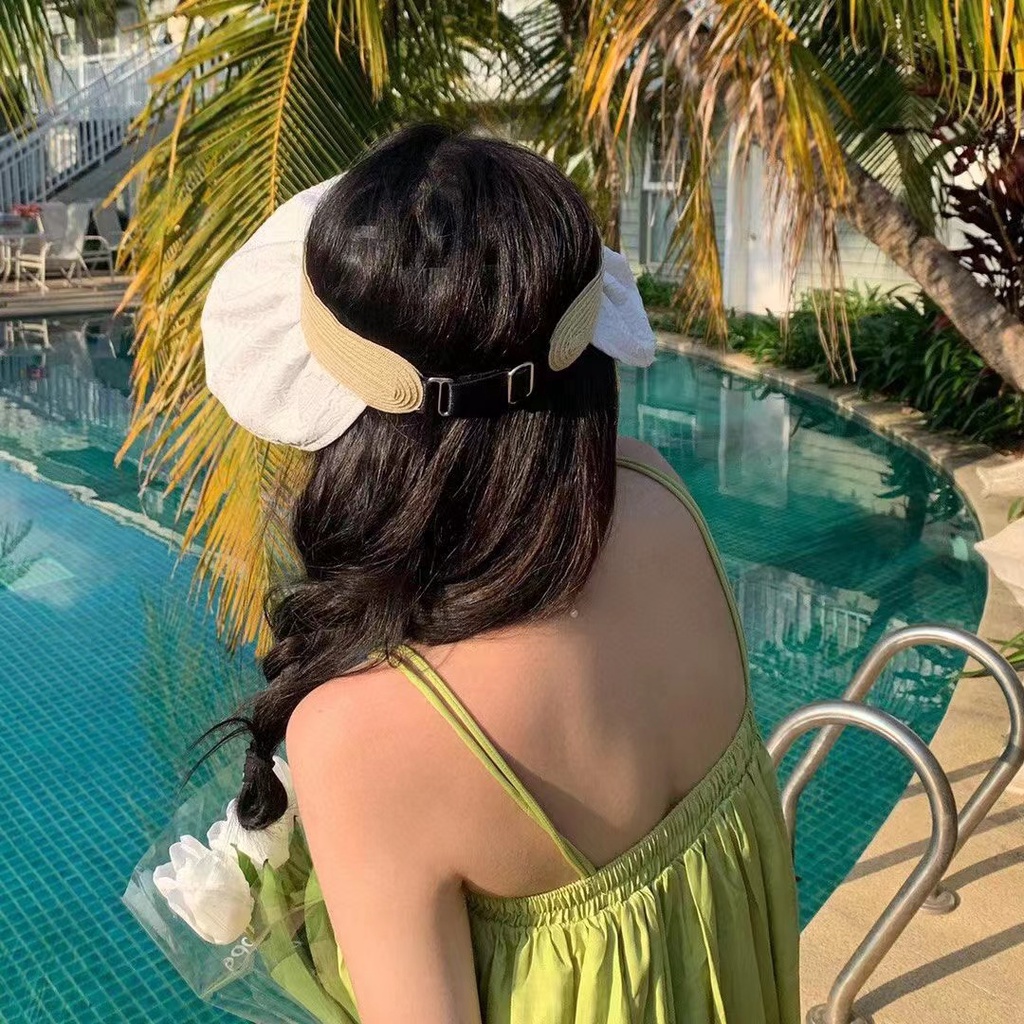 Mũ Cói Hở Đầu Phối Vải Hoa Văn 2 Mặt Vành Rộng P2137