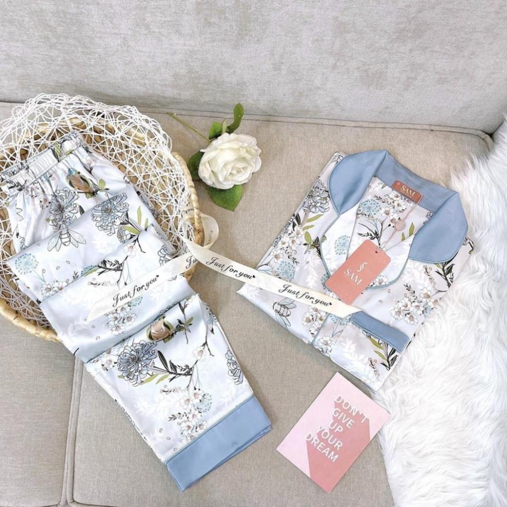 Bộ đồ PIJAMA mặc nhà hãng SAM. SET đồ ngủ lụa SATIN cao cấp, thiết kế dáng dài thu đông họa tiết sang chảnh, lịch sự