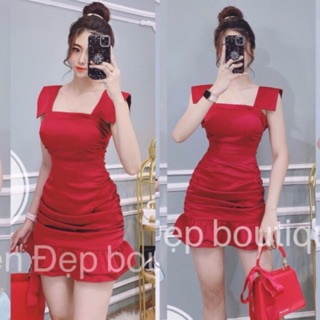 Đầm phi lụa cổ vuông đuôi cá