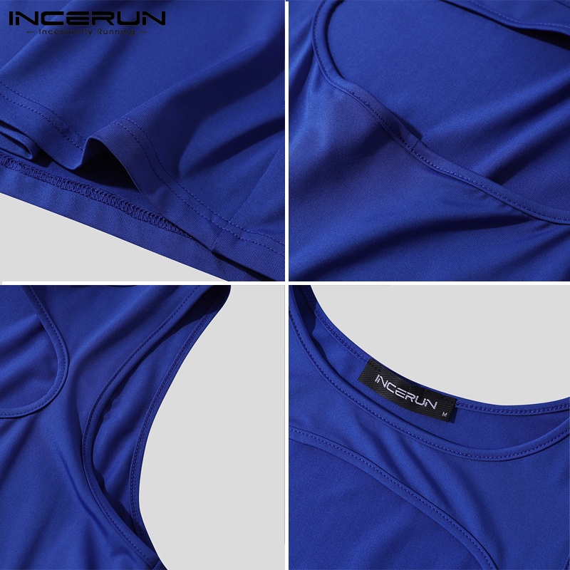 Áo ba lỗ INCERUN không tay dệt rỗng ôm dáng vừa vặn màu trơn cho nam