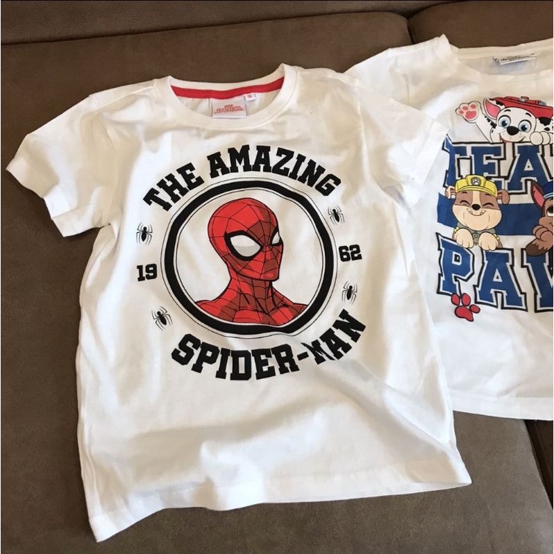 ÁO PHÔNG TRẮNG CỘC TAY THUN COTTON TQXK HÌNH SIÊU NHÂN, MICKEY, CHÓ CỨU HỘ, MINICRAF CHO BÉ TRAI