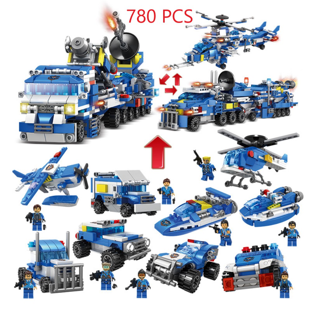 [780 CHI TIẾT-HÀNG CHUẨN] BỘ ĐỒ CHƠI XẾP HÌNH LEGO CẢNH SÁT,Lắp Ghép OTO, ROBOT, Lắp Ráp Xe Swat, Trực Thăng, Máy Bay