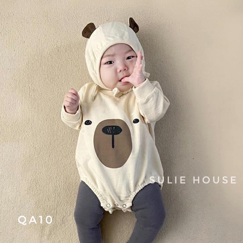 Set body gấu trắng kèm mũ cho bé - QA10