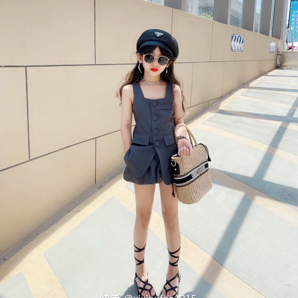 Bộ Đồ Hai Mảnh Áo Không Tay Dễ Phối Đồ Phong Cách Phương Tây Thời Trang Mùa Hè Dành Cho Bé Gái 48 Giờ