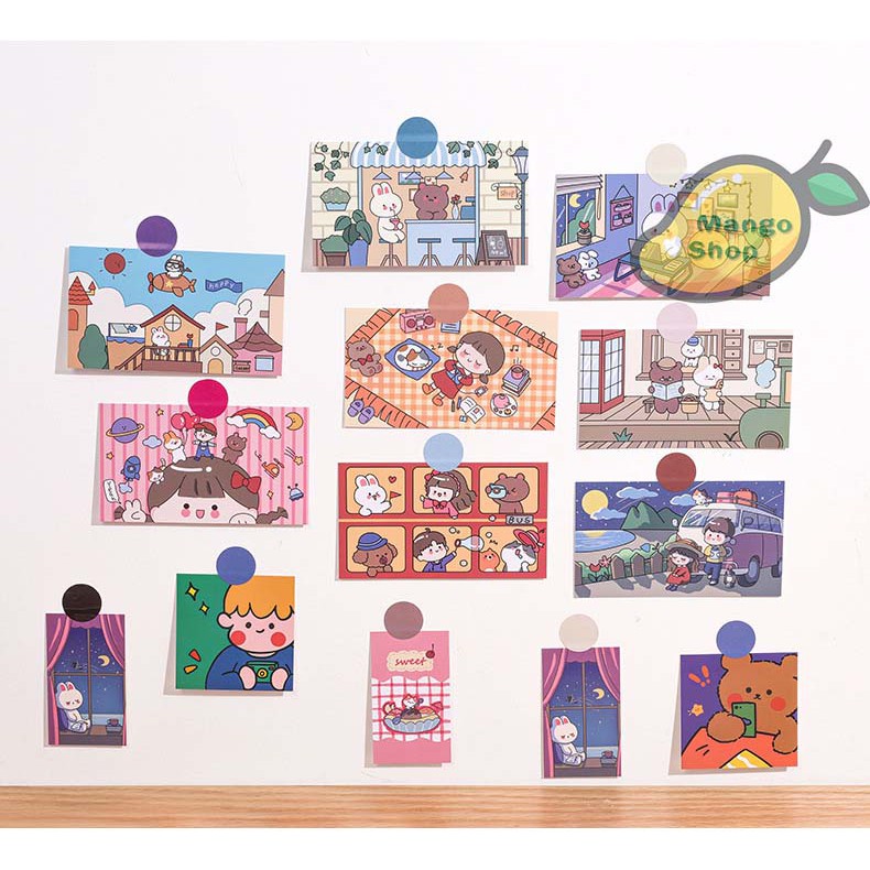 Set poster Thẻ Giấy Trang Trí hoạt hình dễ thương ( Sticker dán tường xinh xắn )