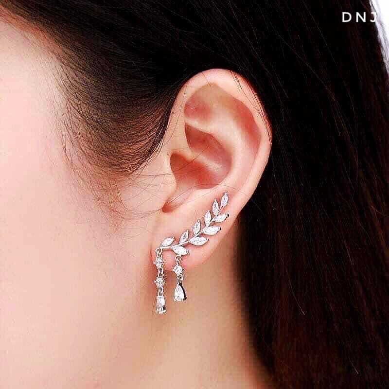 Bông tai lá nạm đá chuẩn bạc ta mẫu mới hot trend - Kho sỉ bạc Nhất Linh