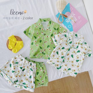 Set bộ Pijama cộc tay cho bé nam nữ - Chất liệu thô Hàn, bộ ngủ cho bé hình quả bơ xanh xinh xắn, vải mềm mát nunanunong