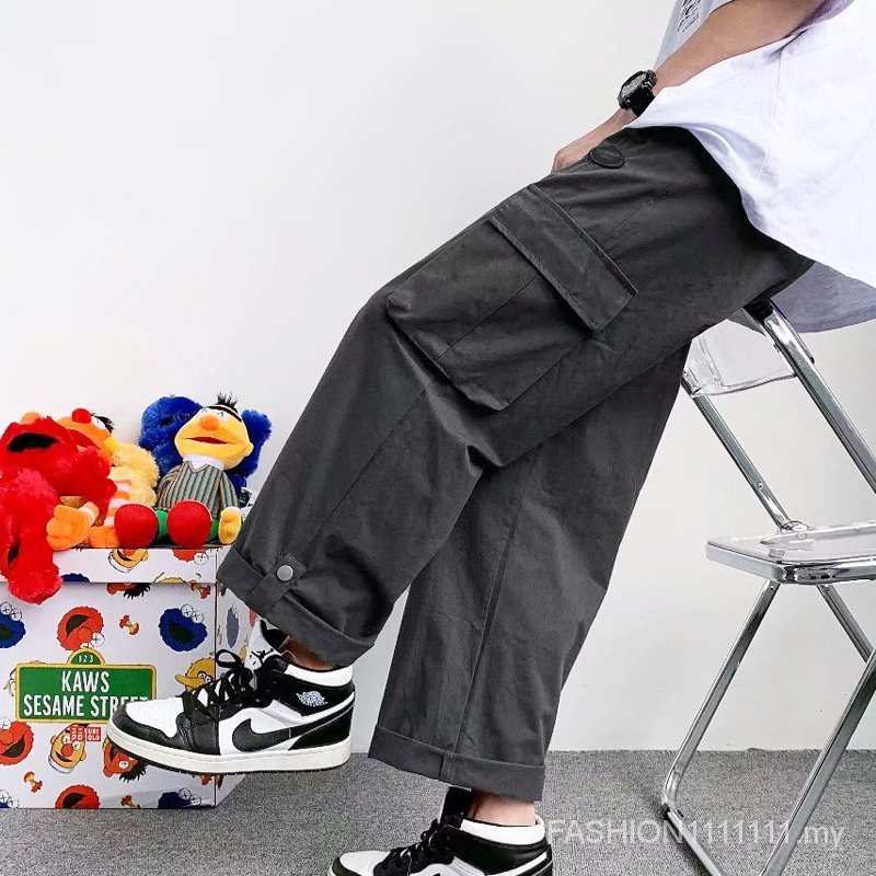 Quần ống rộng Có Túi Màu Trơn Phong Cách Hip Hop Thời Trang Mùa Hè Cho Nam