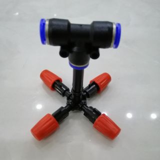 Béc tưới lan 4 hướng cam dùng T nối nhanh ống 8mm