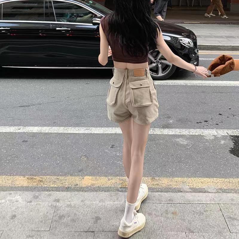 Jiashucheng Quần Yếm Denim Ngắn Lưng Cao Dáng Rộng Thời Trang Mùa Hè Cho Nữ