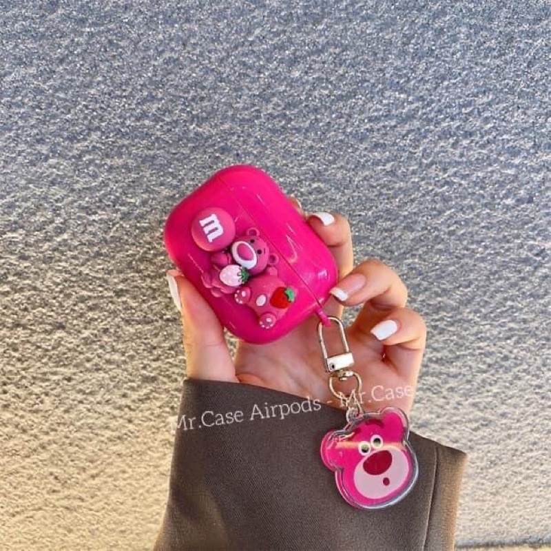 Case Airpods 1/2 /Pro Vỏ Ốp Tai Nghe Hình Gấu Hồng Kèm Móc Khoá Hình- Mr.Case AirPods