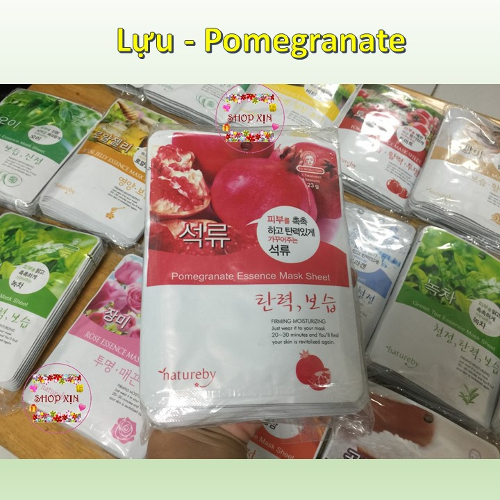 Mặt nạ giấy Natureby Essence Mask Sheet Hàn Quốc loại hoa hồng, bơ, gạo, lựu, hồng sâm
