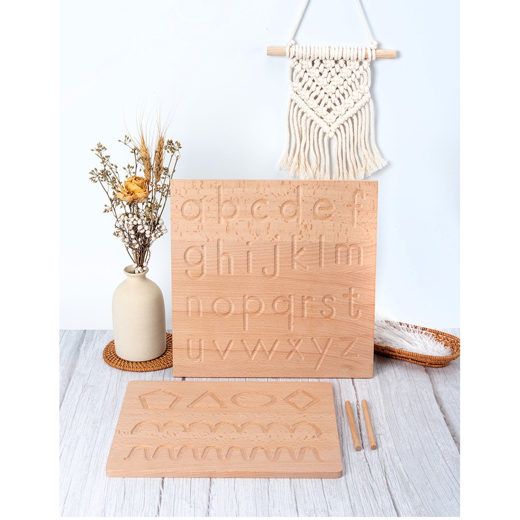 Giá xuất xưởng bán buôn bảng thư pháp rãnh lõm-lồi bằng gỗ giáo dục sớm Montessori số và chữ cái đồ họa hình học bằng gỗ sồi bảng viết mù