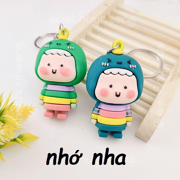 Móc khóa em bé khủng long, búp bê khủng long siêu đáng yêu 7 sắc cầu vòng xinh xắn dễ thương kute