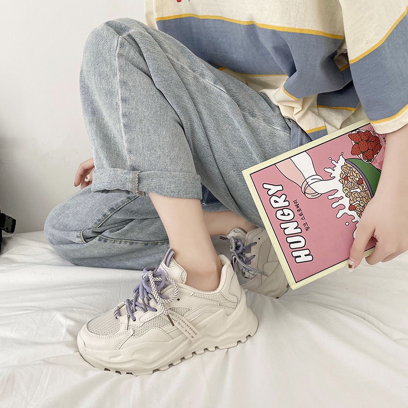 Giày thể thao đế dày phối lưới thoáng khí phong cách harajuku Hàn Quốc hàng mới dành cho bạn nữ 2023