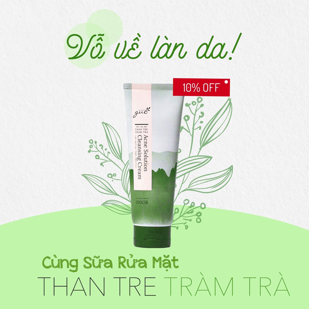 [Kiềm dầu 8 tiếng, ngừa mụn, không khô da] Sữa Rửa Mặt Than Tre Tràm Trà GUO 100gr | BigBuy360 - bigbuy360.vn