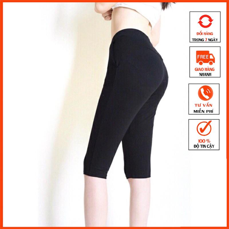 Quần đùi lửng, quần tập gym nữ chất cotton siêu co giãn mã 09xmtk