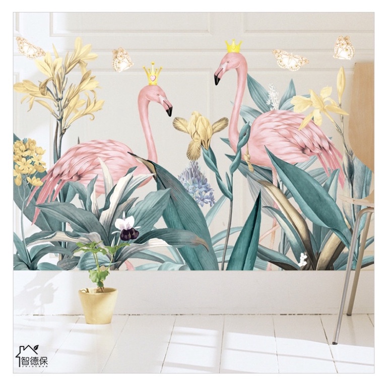 Decal dán Tường Mẫu Đôi Hạc Hồng Hàn quốc ( kích thước 1m3 cao 55cm)
