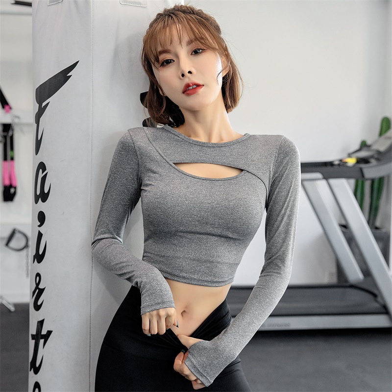 Áo croptop nữ tay dài ôm body khoét ngực sexy, áo thun nữ tập gym co giãn đa chiều thấm hút mồ hôi CROP10