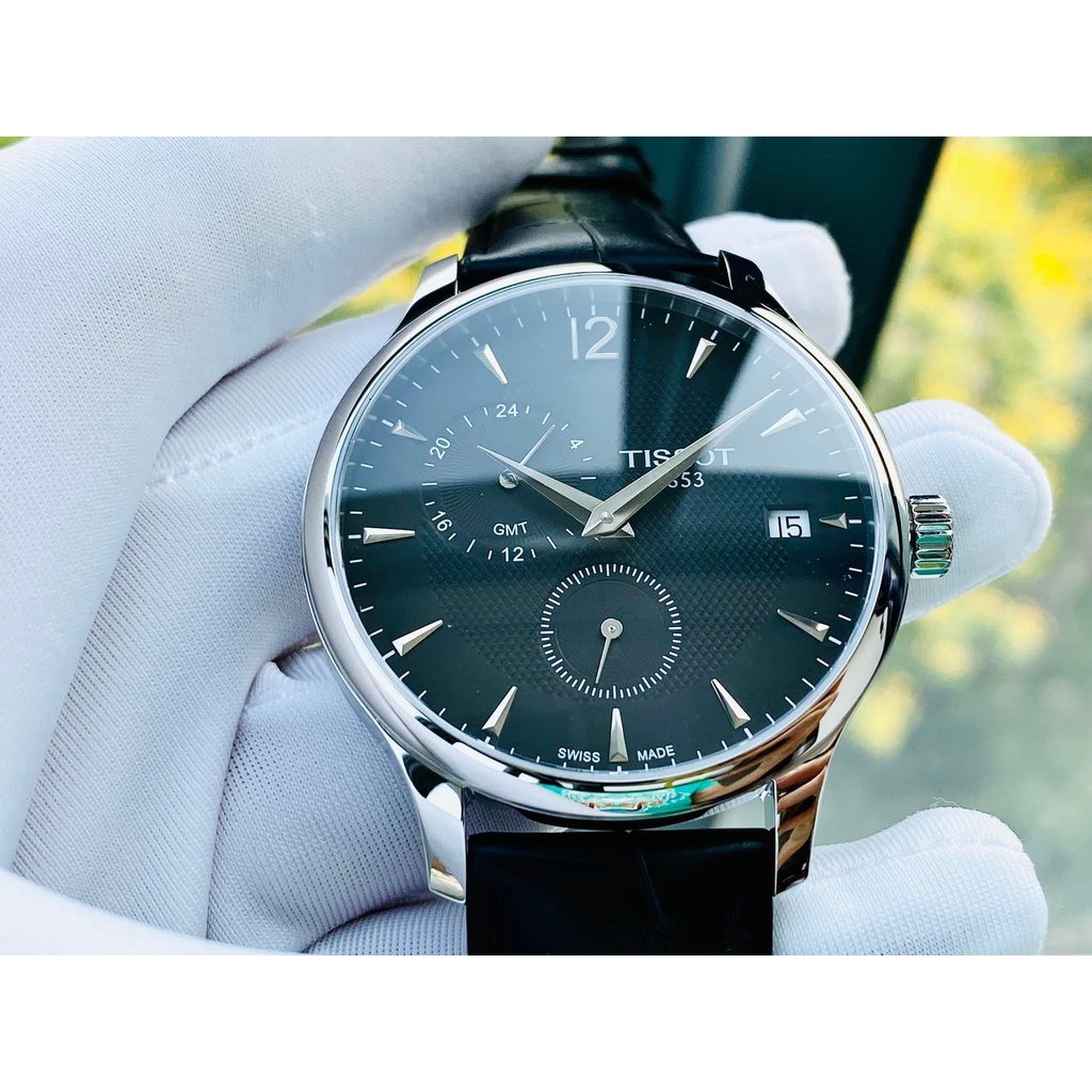 Đồng hồ nam chính hãng Tissot Tradition GMT T063.639.16.057.00 Dây Da Đen - Máy quartz pin - Kính sapphire