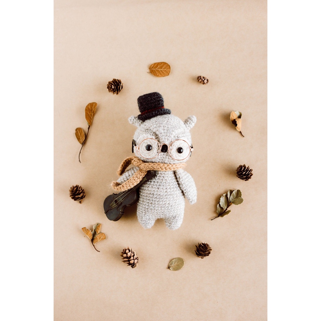 Cú chăm học Harold - Thú Len Móc Tay Nhồi Bông Thủ Công Cao Cấp, Amigurumi Handmade SenCrafts