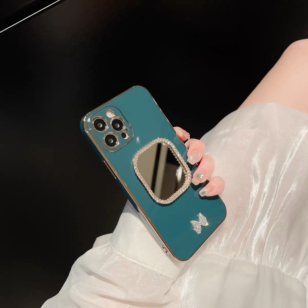 Ốp Điện Thoại tpu Mềm Gắn Gương Hình Nơ Màu Xanh Lá Cây Cho Iphone 7plus 12 pro max 11 pro max xs max xr x 13promax