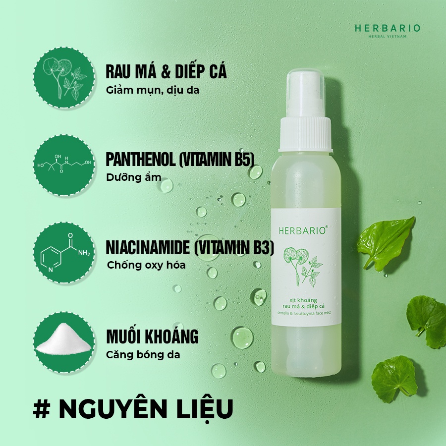 [HÀNG TẶNG KHÔNG BÁN] - Xịt khoáng Rau Má & Diếp Cá herbario 100ml thuần chay