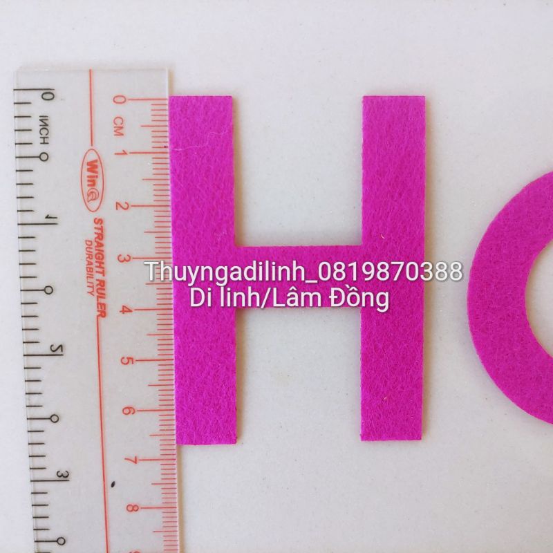Tên góc vải nỉ chiều cao chữ H 6cm, chiều cao chữ a 4.7cm