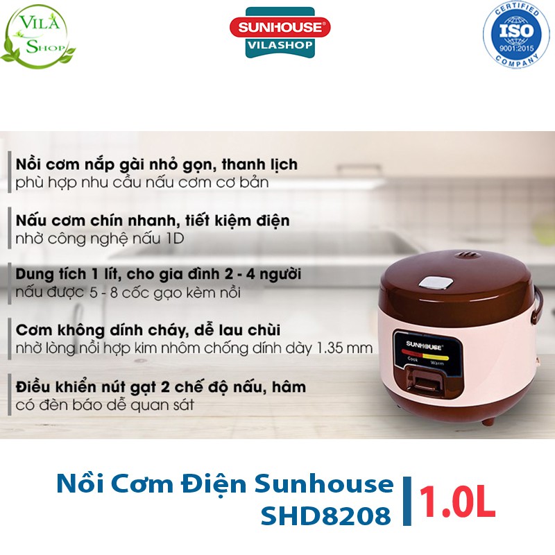 Nồi Cơm Điện, Nồi Cơm Đa Năng Sunhouse SHD8608C 1L - Thiết Kế Đơn Giản Màu Cà Phê Ấn Tượng Đẹp Mắt