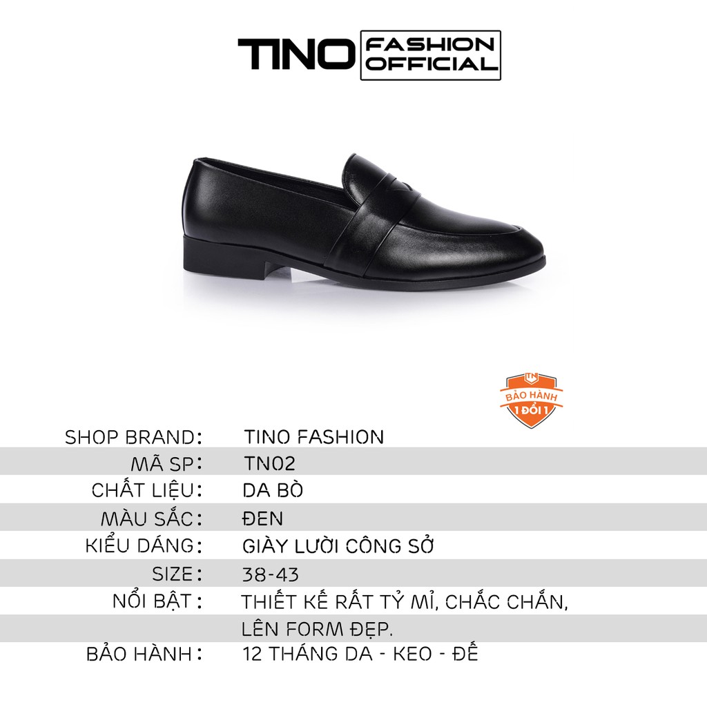 Giày lười da nam da bò Tino TN02 màu đen - giày da bò nam cao cấp *