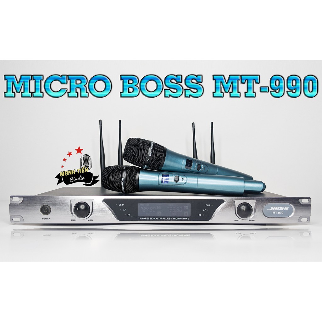 [Hình thật shop chụp] Micro không dây MT 990 loại 4 râu chống hú hát karaoke gia đình có màn hình led chính hãng giá rẻ