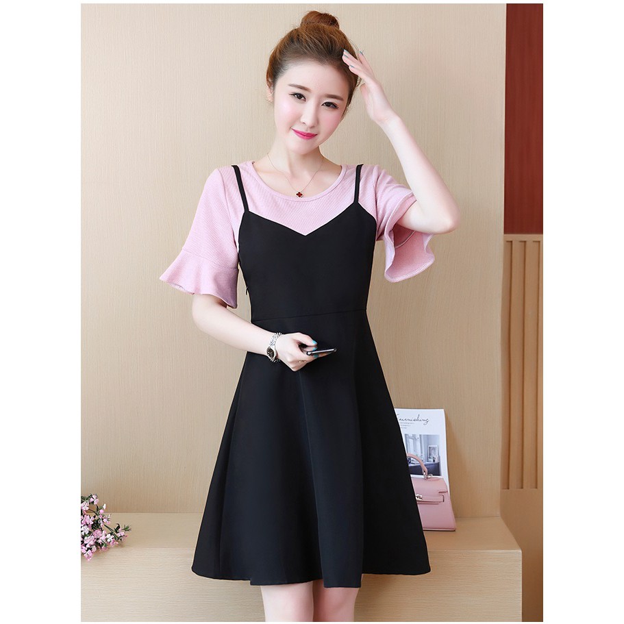 Đầm xòe tay loe phối màu