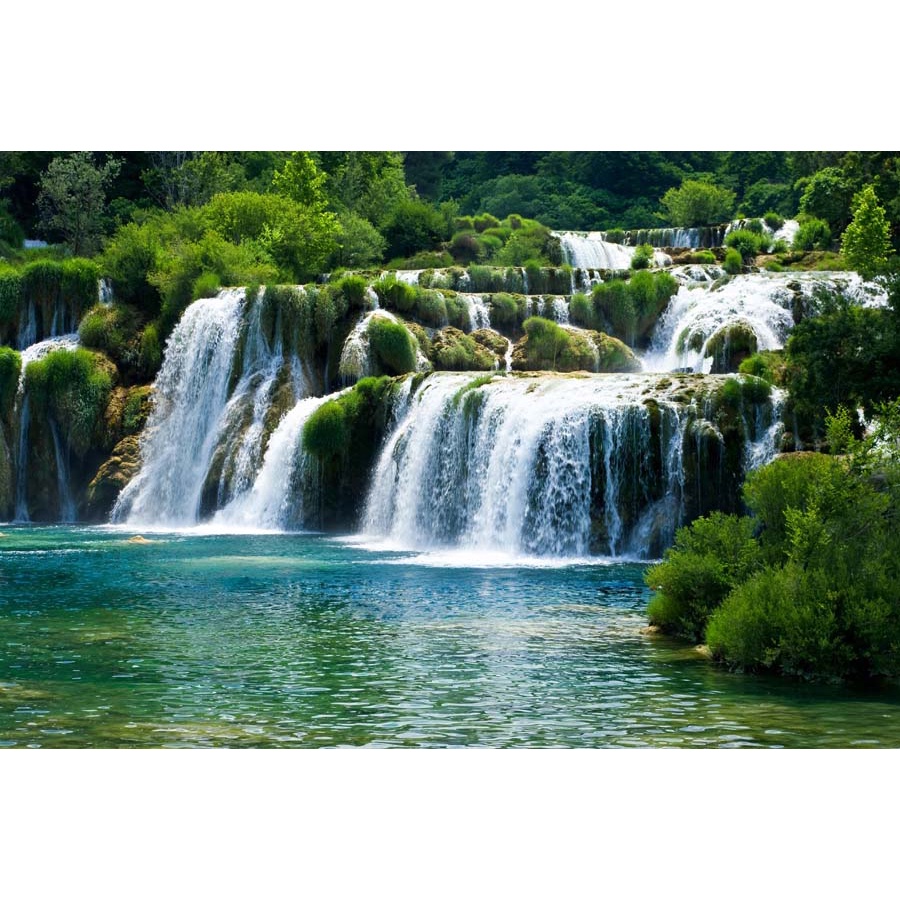 Tranh dán tường 3d thác nước thiên nhiên kỳ vĩ với núi non trập trùng