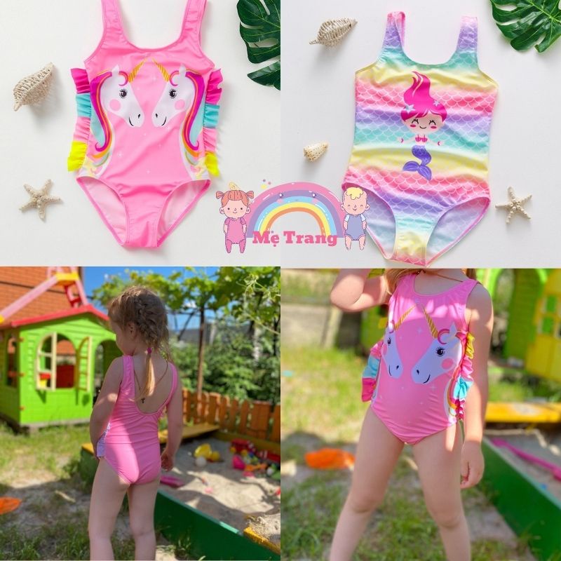 Đồ bơi cho bé, bikini bé gái liền thân cao cấp ngựa pony tiên cá Mẹ Trang 2022 size từ 2 đến 10 tuổi