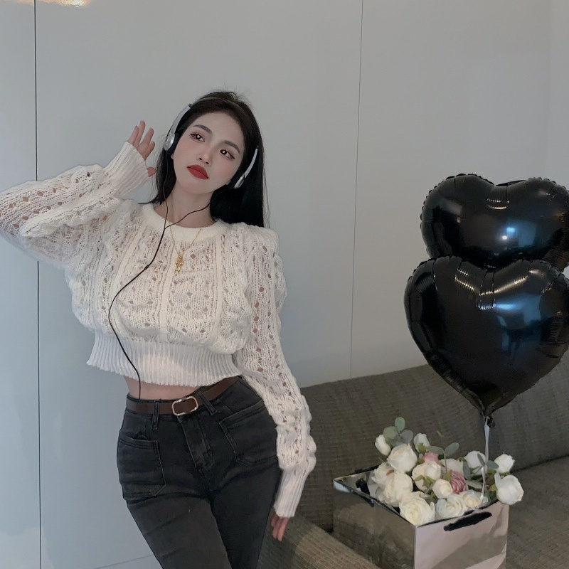 IELGY    Áo sweater Tay Dài Dáng Rộng Màu Trắng Thời Trang Cho Nữ