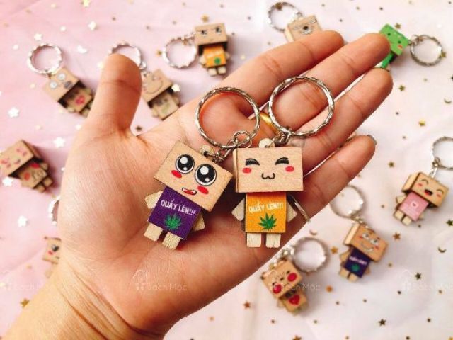 Combo 500 móc khóa gỗ danbo in màu