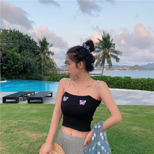 DUNEA Áo Dệt Kim Hai Dây In Hình Bướm Thời Trang Cho Nữ