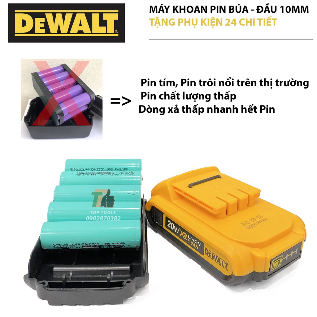 Máy khoan Pin, Máy khoan Pin Dewalt, Máy khoan Pin cầm tay tặng kèm bộ phụ kiện 24 chi tiết