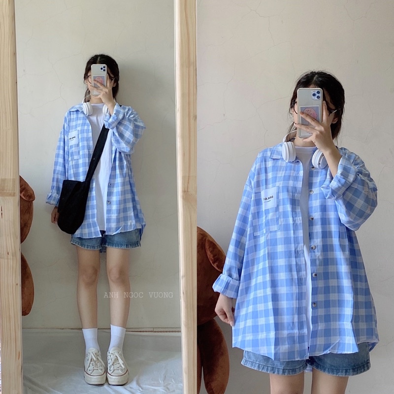 Áo sơ mi kẻ caro dài tay Hàn Quốc oversize siêu đẹp - Xưởng May Hạnh Hồng | BigBuy360 - bigbuy360.vn