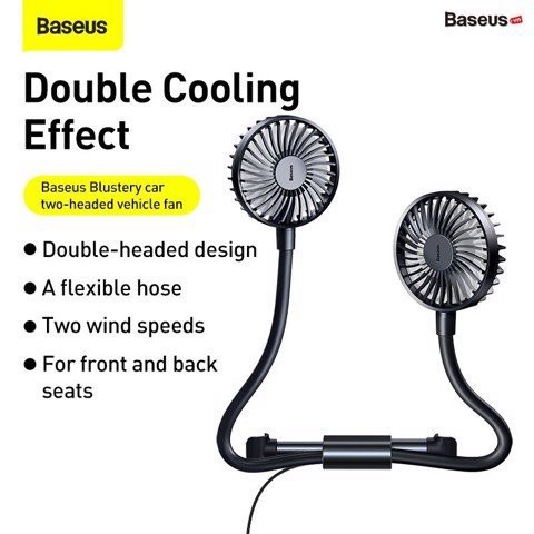 Quạt mini gắn lưng ghế xoay 360 độ dùng trên xe hơi ôtô Baseus Blustery Car Two-Headed Vehicle Fan